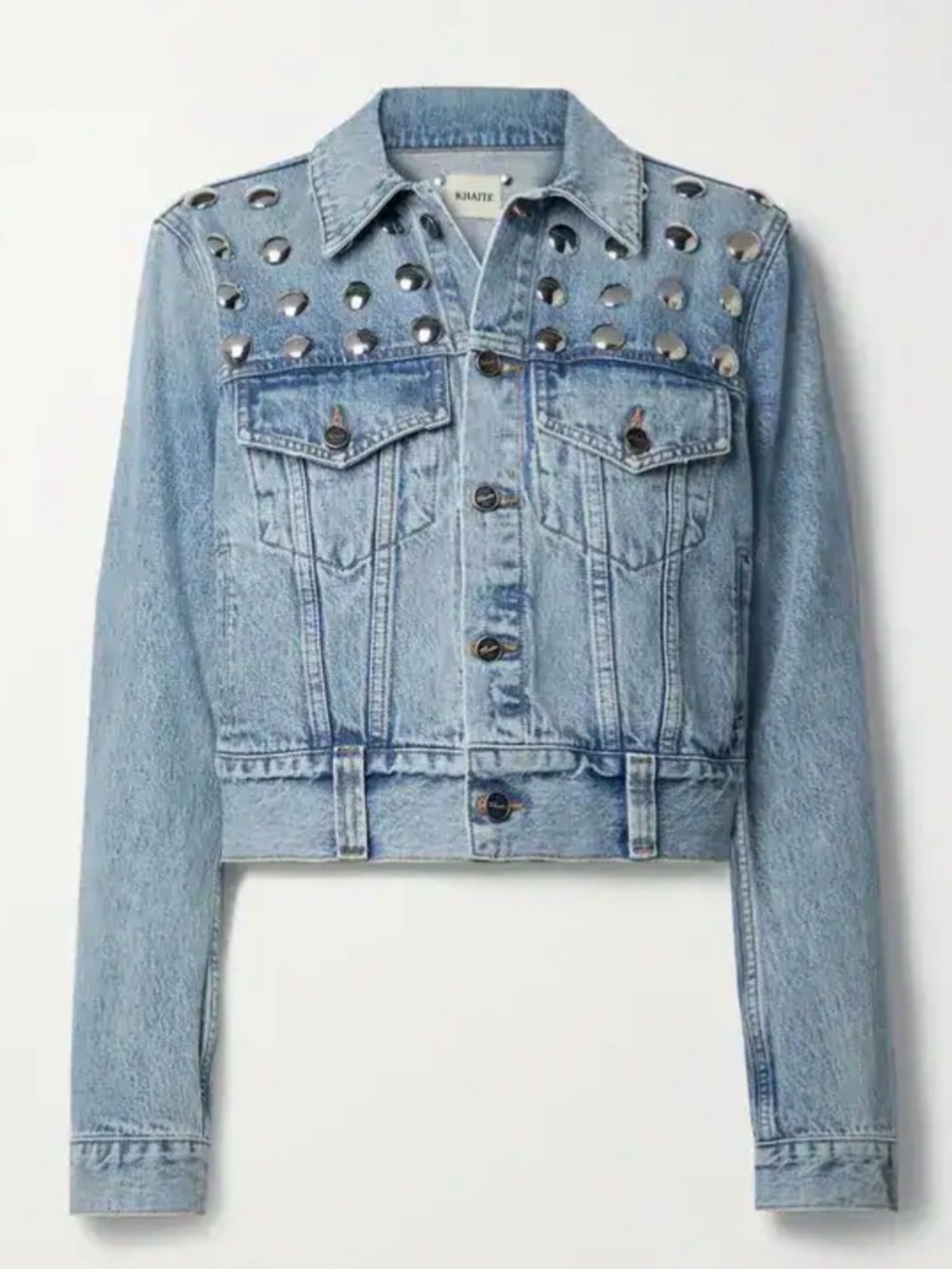 KHAITE Light Blue Rizzo Studded Denim Jacket M - Picture 1 of 7